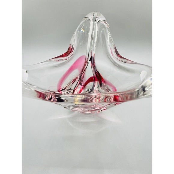 Maastricht Max Verboeket Art Glass Vase Bowl Signed on Base Pink Purple Clear - Picture 3 of 8